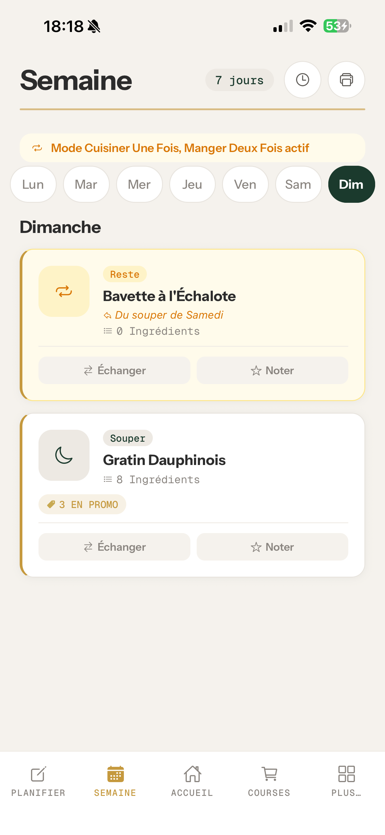 Weekly meal plan screen