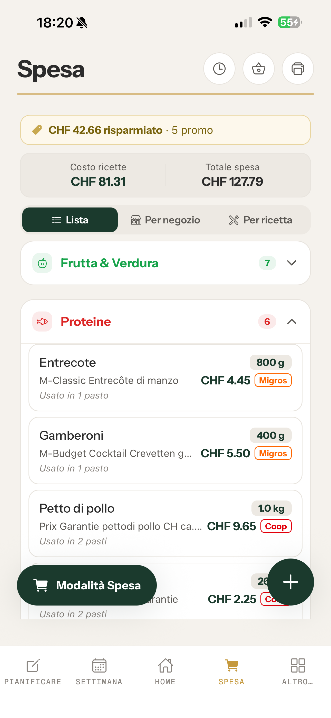 Automatic shopping list screen