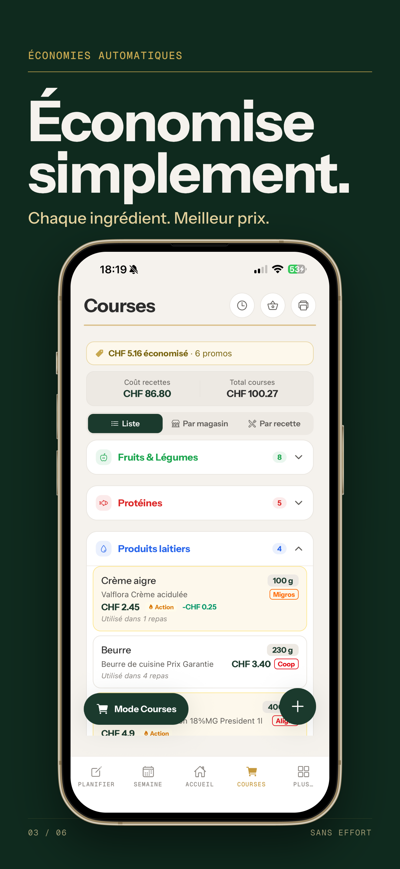 Automatic shopping list with Swiss prices