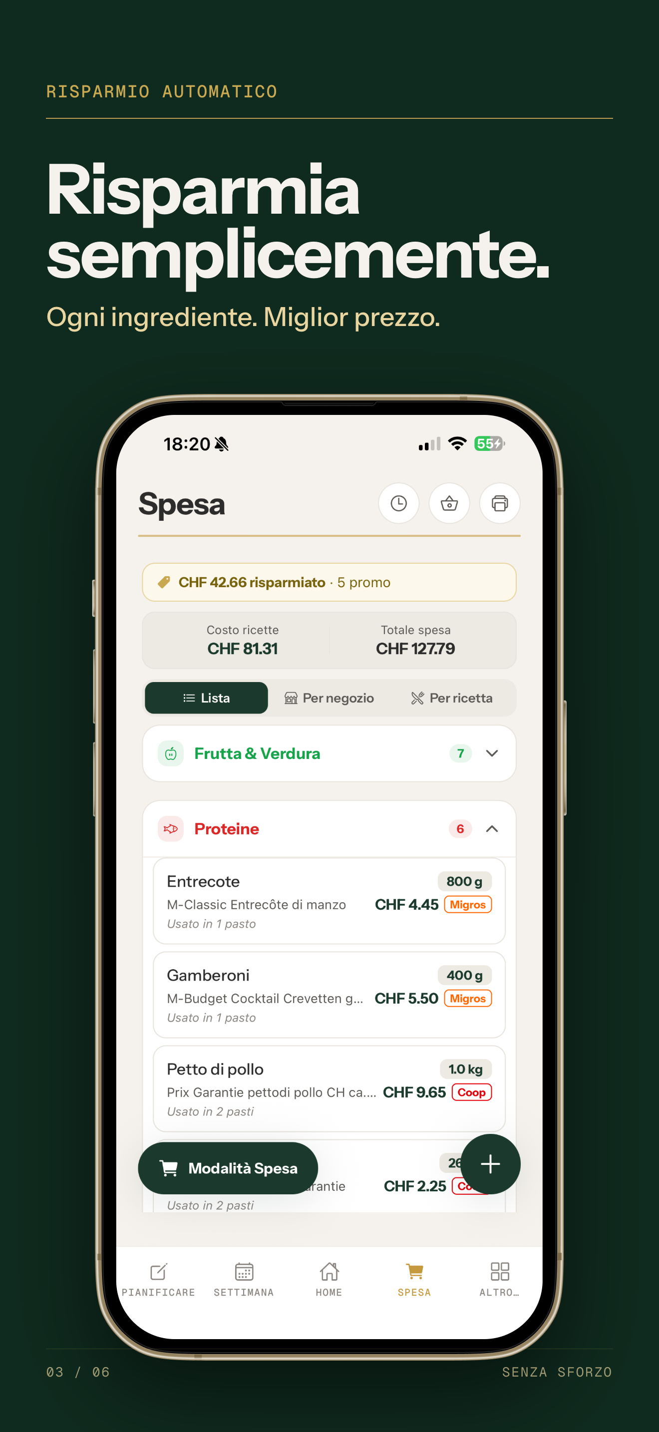 Automatic shopping list with Swiss prices